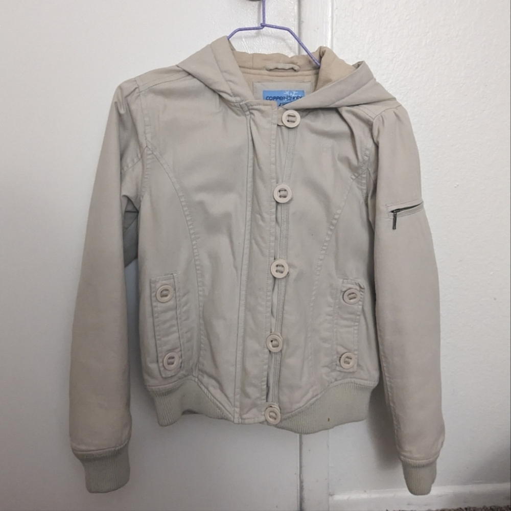 Beige winter jacket with hood